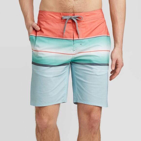 Goodfellow Pink & Blue Striped Swim Trunks Shorts Size 34 Men's Retro - Picture 1 of 6